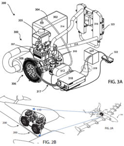 Technical drawing of the hybrid power system and how it's placed in an unmanned plane.