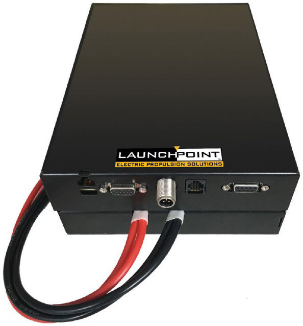 Black rectangular controller with red and black cables plugged into the jacks inputs.